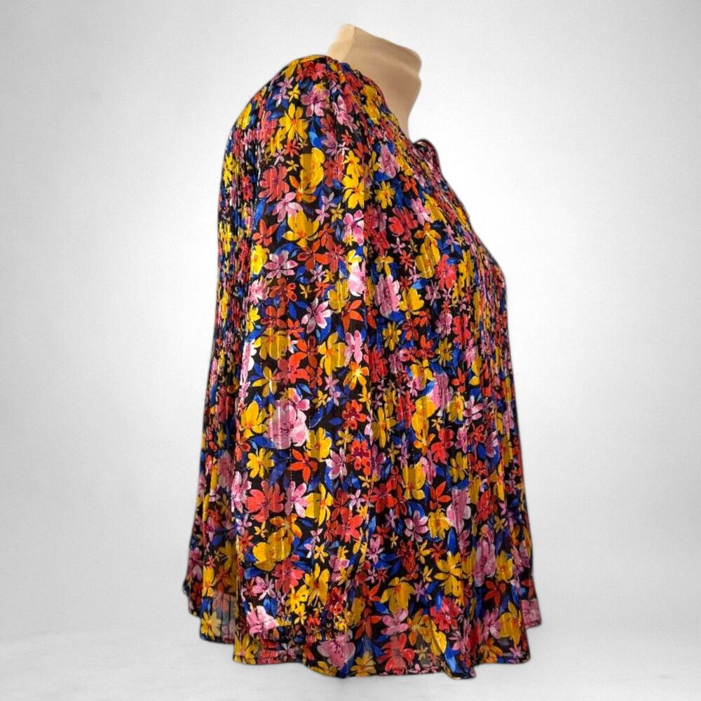 SKIES ARE BLUE Floral Pleated Tie Neck Lined Blouse, NEW! Size 1X - Picture 4 of 8